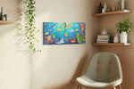 Dreamy Underwater Carnival sealife canvas print styled in a living room