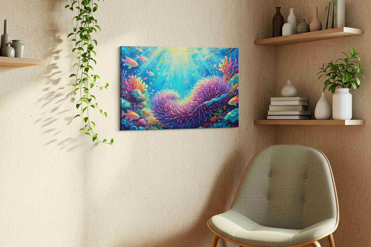 Enchanted Coral Symphony sealife canvas print, displayed in a living room
