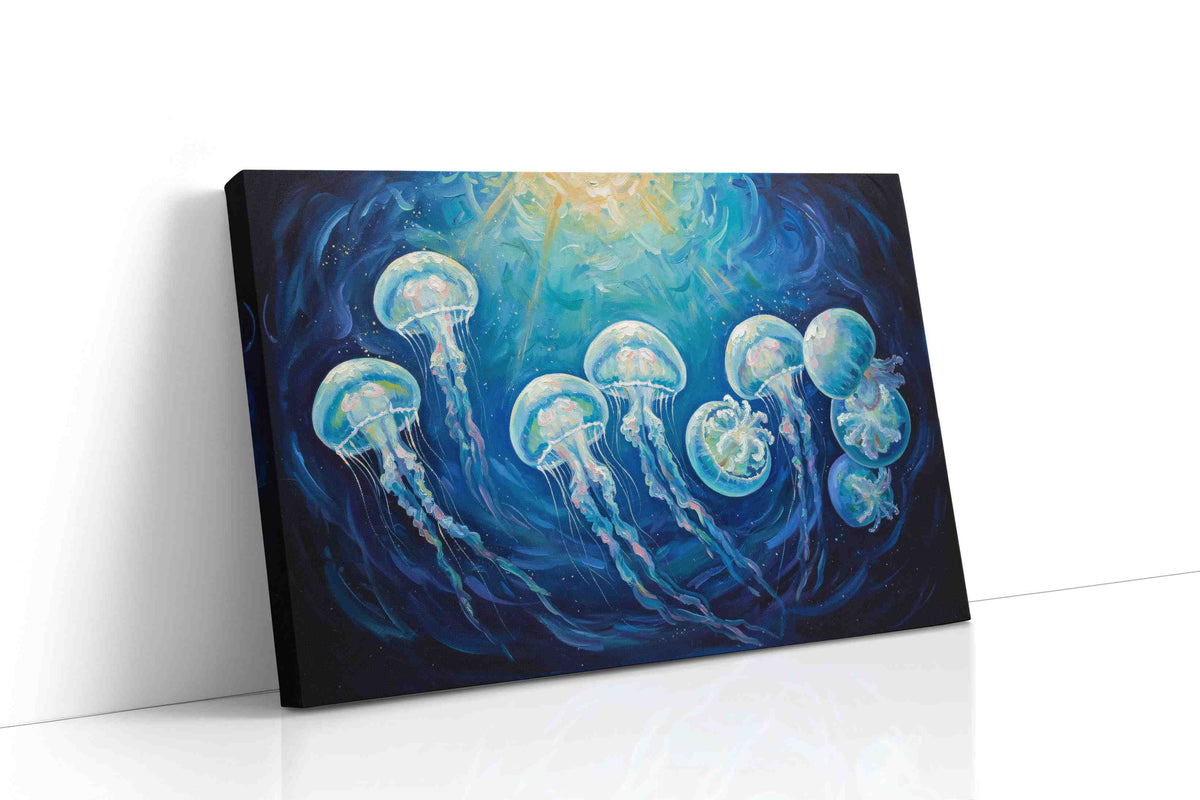 Ethereal Dance of Jellyfish sealife canvas print gallery-wrapped landscape canvas studio shot