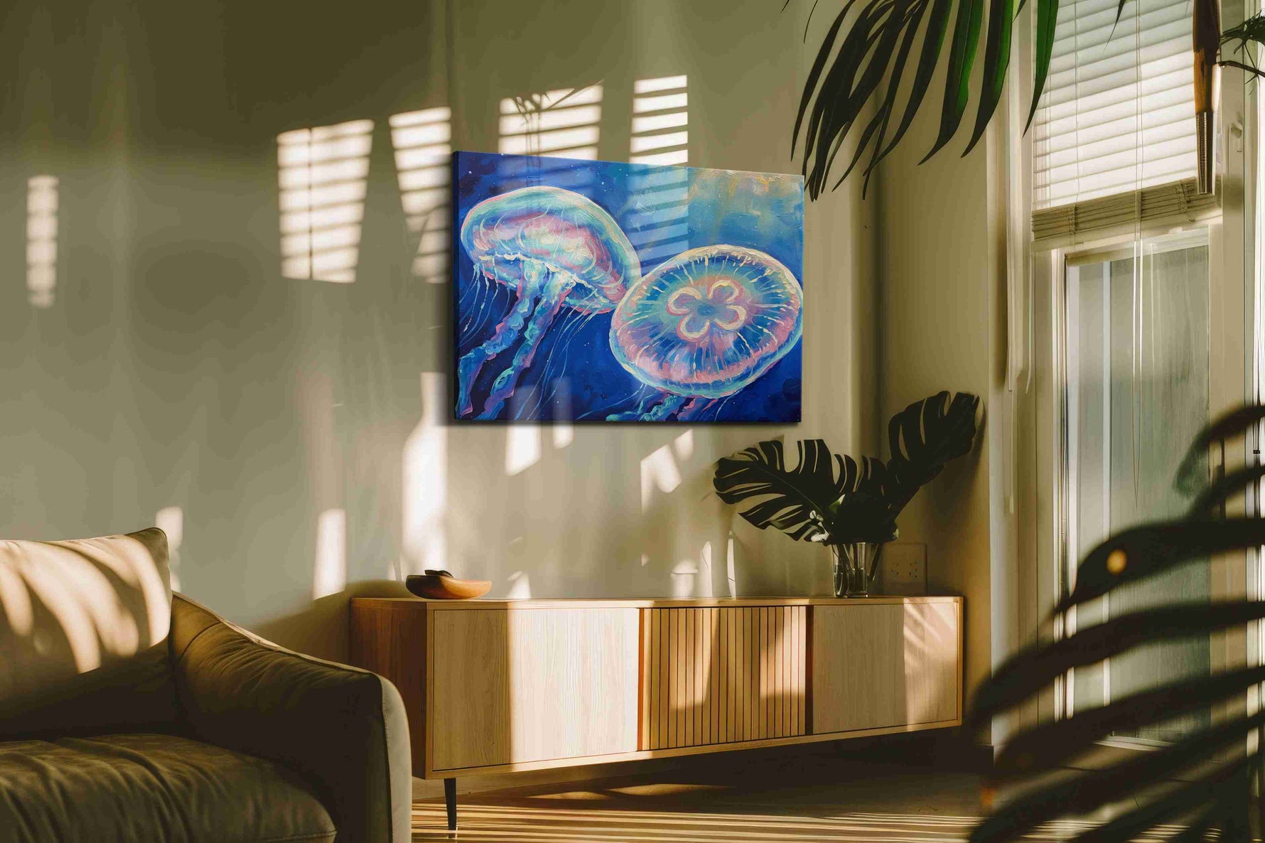 Ethereal Dance of the Deep sealife canvas print in a hung canvas mockup