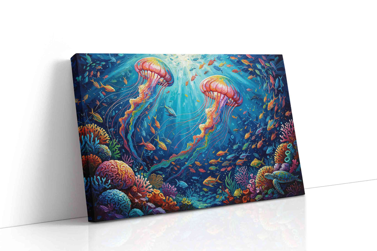 Ethereal Dance of the Jellyfish II sealife canvas print, gallery-wrapped, ready to hang