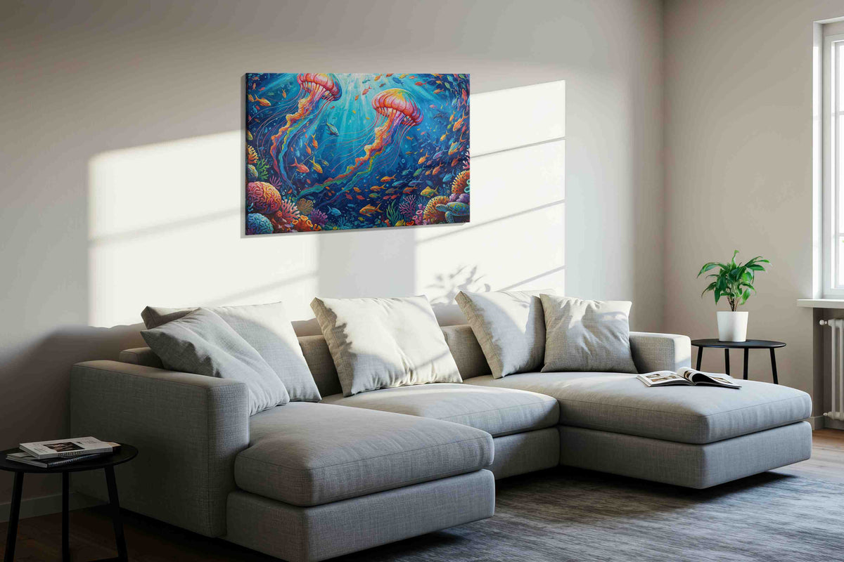 Ethereal Dance of the Jellyfish II sealife canvas print, gallery-wrapped, ready to hang — view 3