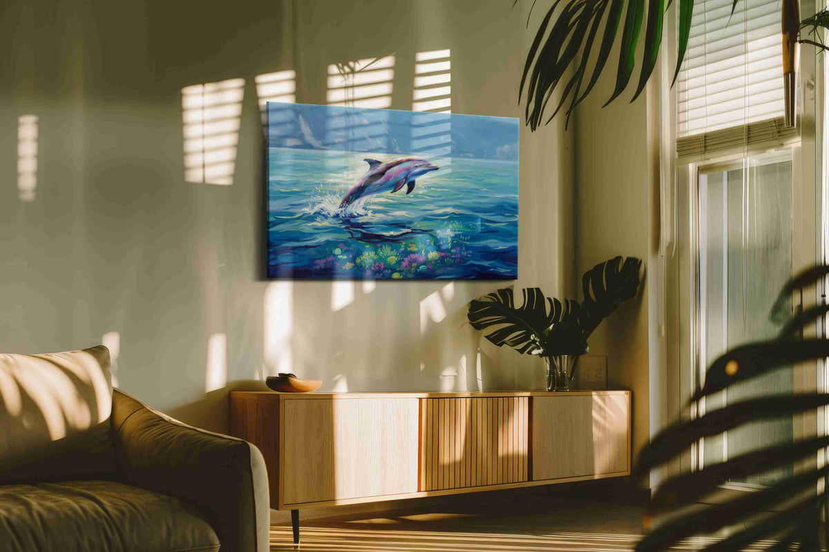 Ethereal Leap of Joy sealife canvas print, on wall, lifestyle preview