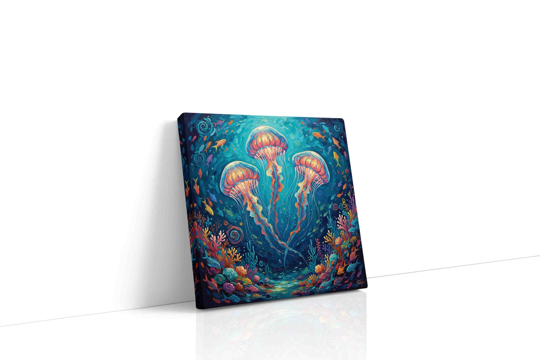 Ethereal Ocean Ballet sealife canvas print gallery-wrapped square canvas studio shot