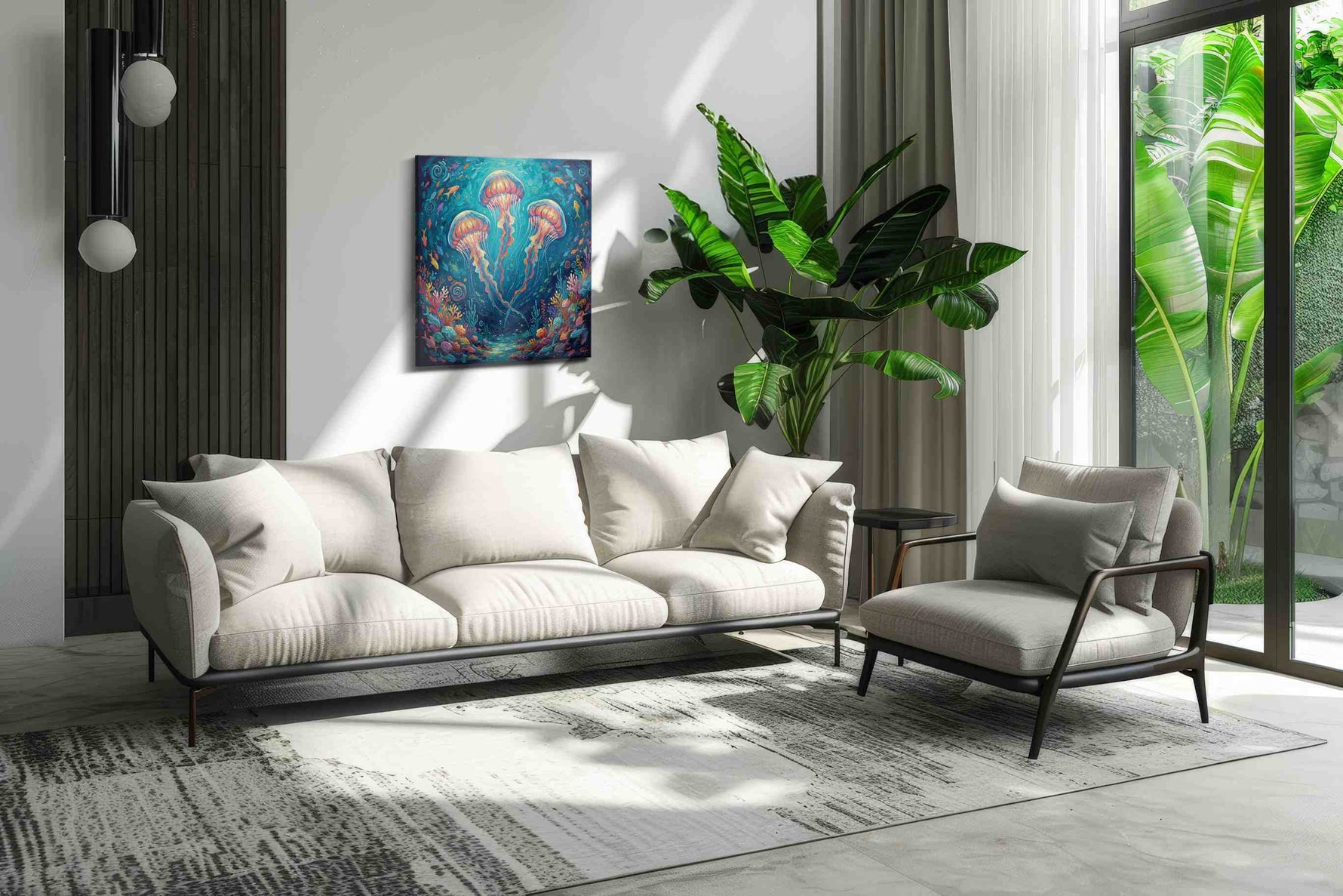Ethereal Ocean Ballet sealife canvas print, on wall, lifestyle preview