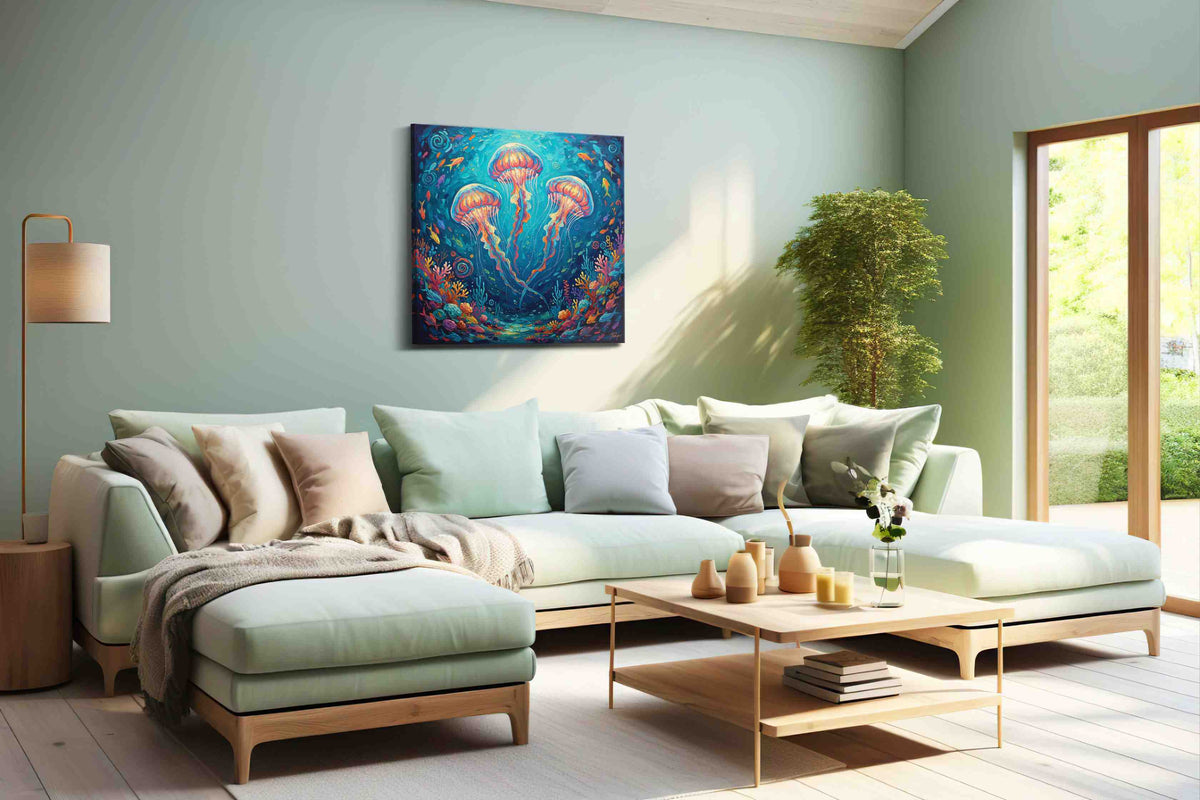 Ethereal Ocean Ballet sealife canvas print, hanging on wall