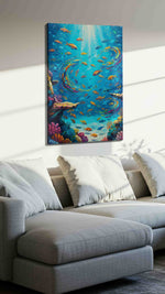 Ethereal Ocean Dance sealife canvas print, displayed in a living room