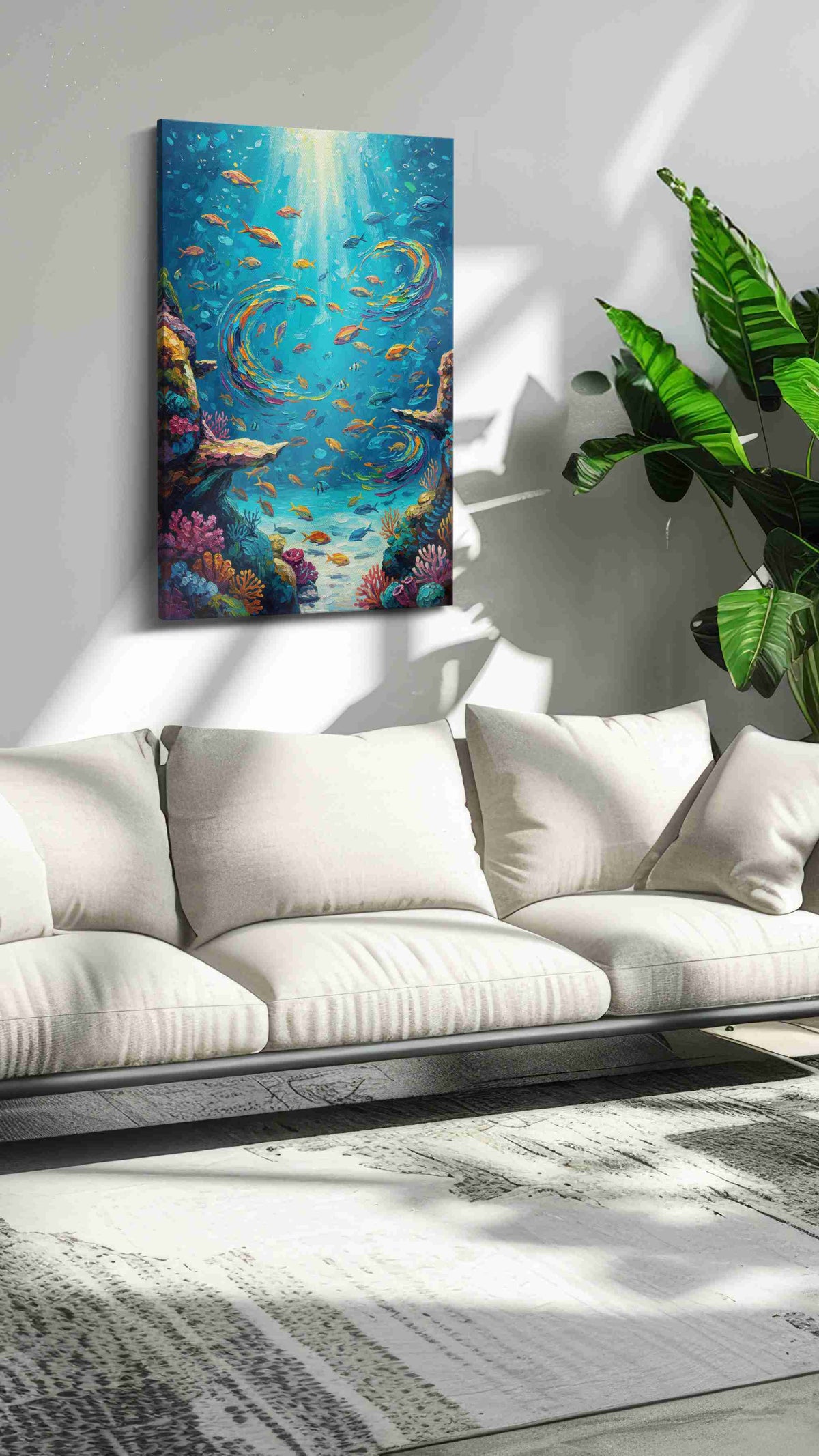 Ethereal Ocean Dance sealife canvas print, on wall, lifestyle preview