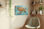 Gentle Drift of Turtles sealife canvas print styled in a living room