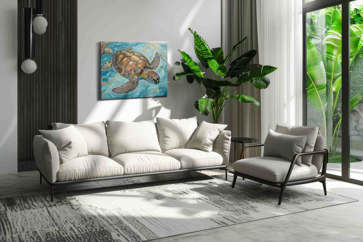 Gentle Drift of Turtles – sealife canvas wall art, gallery-wrapped, ready to hang