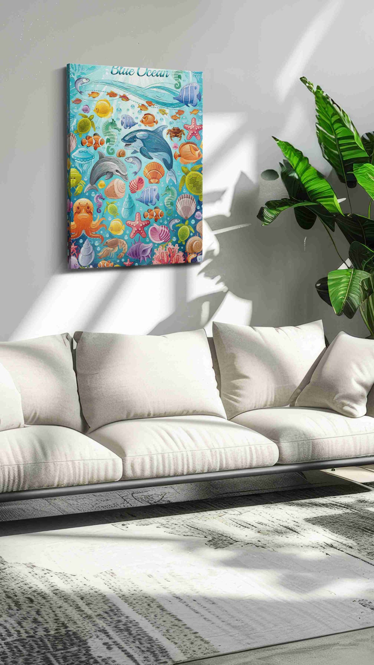 Harmony Under the Waves sealife canvas print in a modern interior mockup
