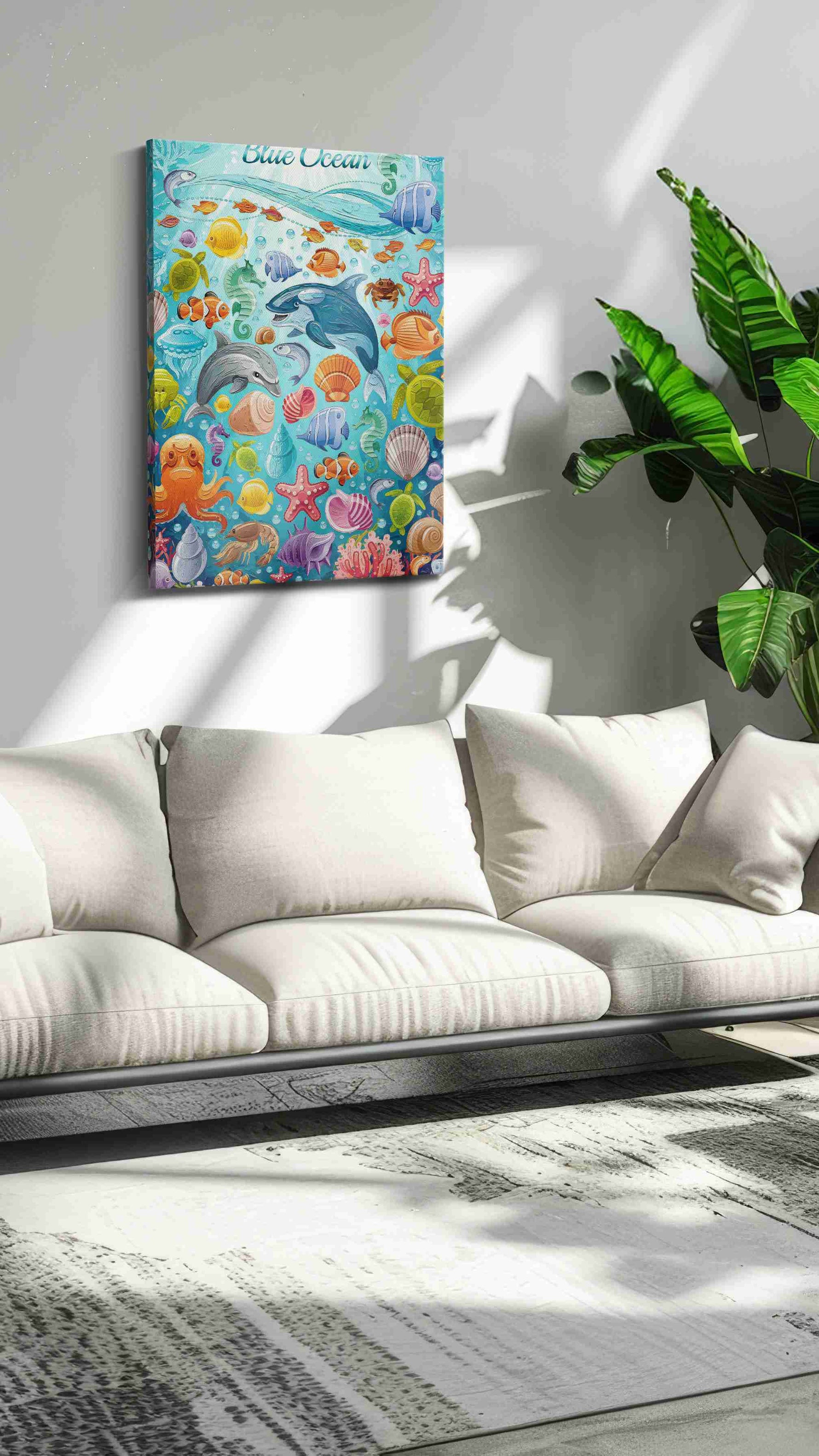 Harmony Under the Waves sealife canvas print in a modern interior mockup