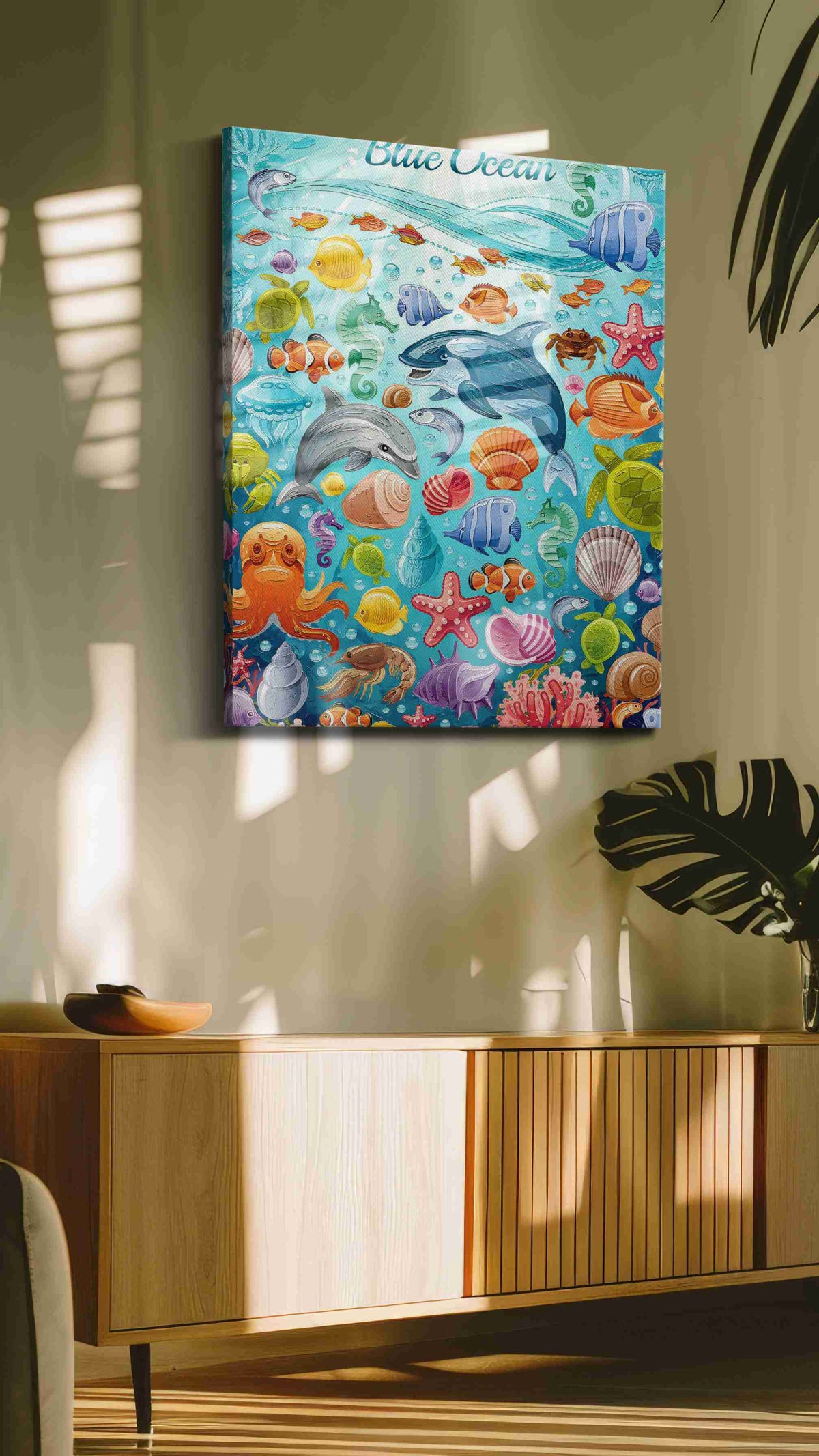 Harmony Under the Waves sealife canvas print, on wall, lifestyle preview