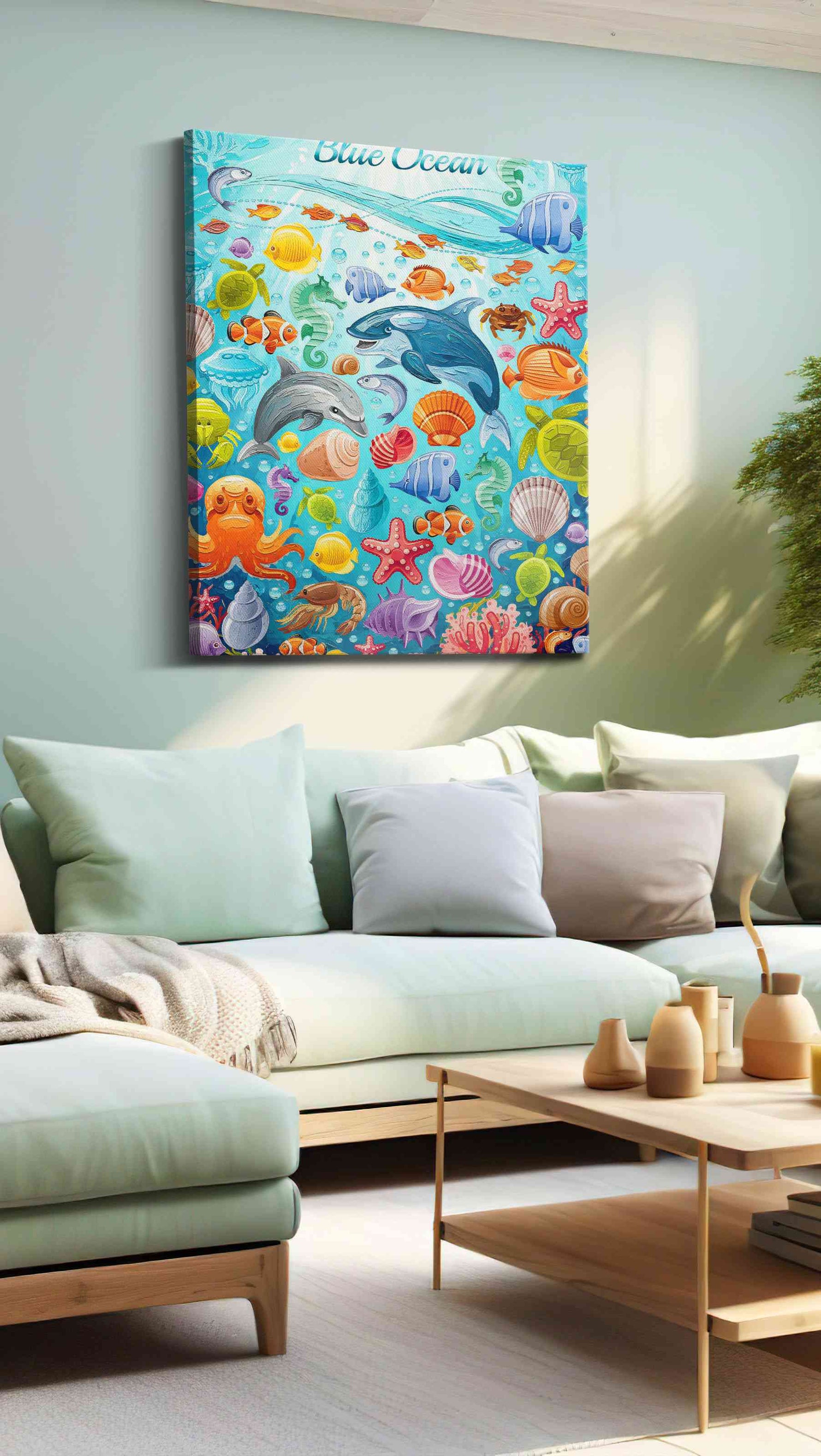 Harmony Under the Waves sealife canvas print, hanging on wall