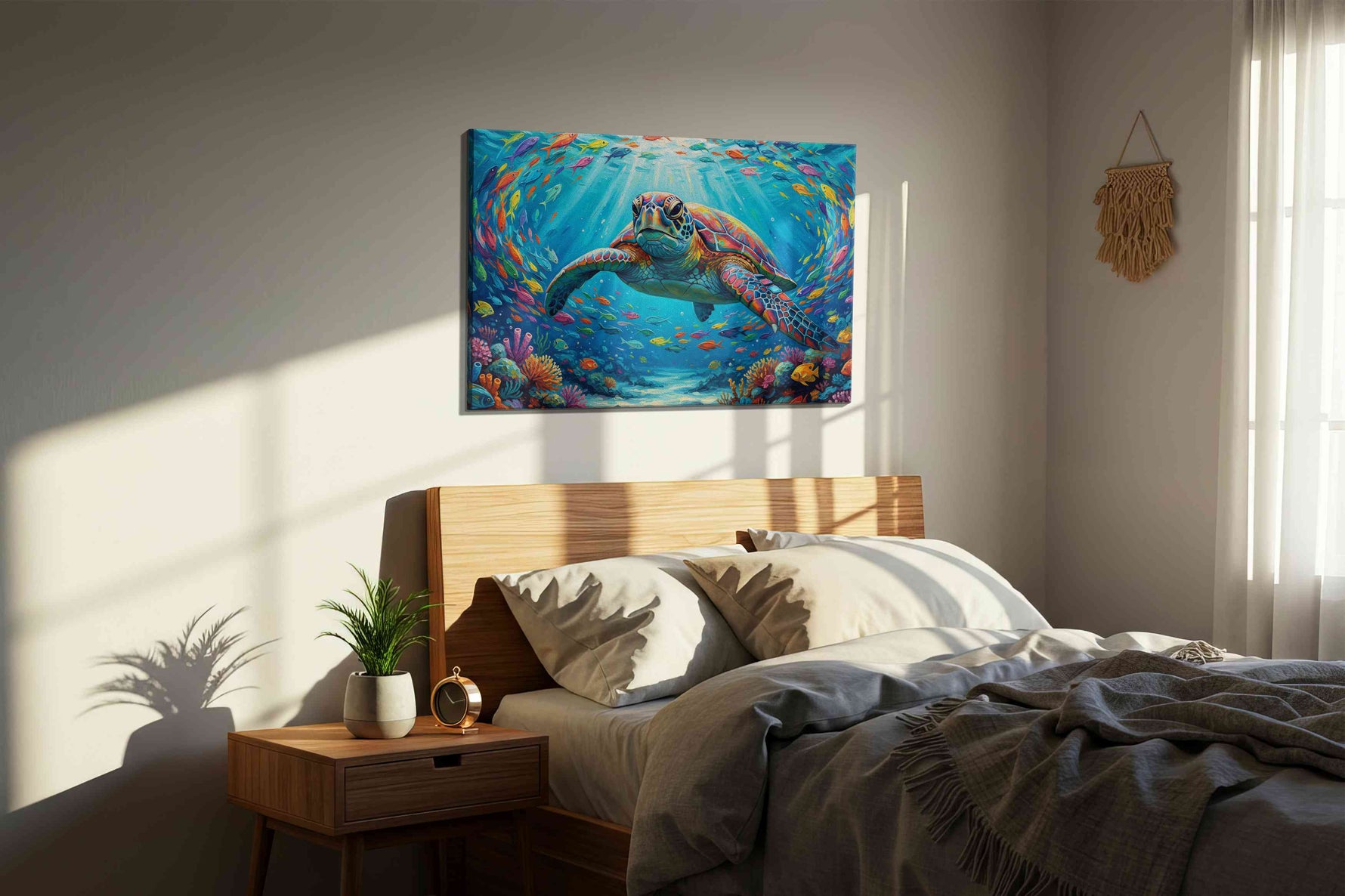 Harmony Under the Waves II sealife canvas print, displayed in a bedroom