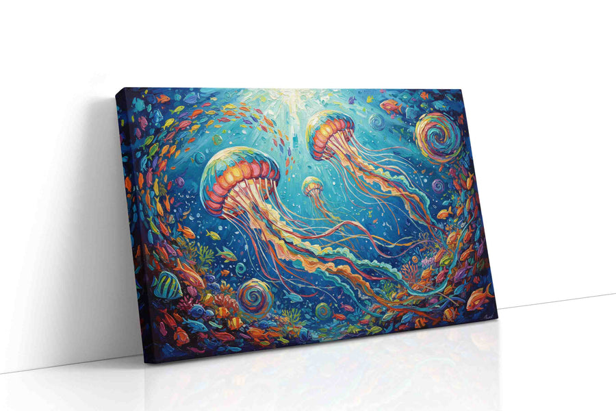 Jellyfish Symphony II sealife canvas print gallery-wrapped landscape canvas studio shot