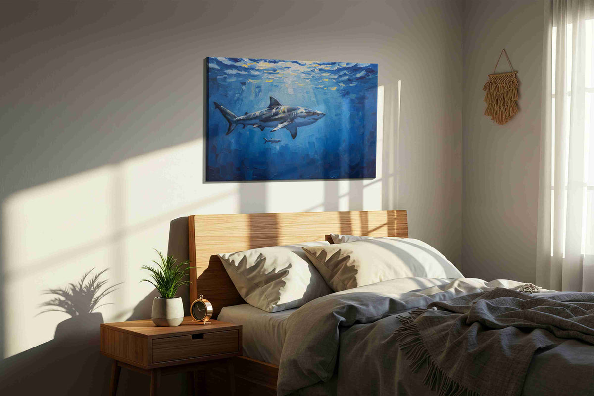 Majestic Depths sealife canvas print, displayed in a bedroom