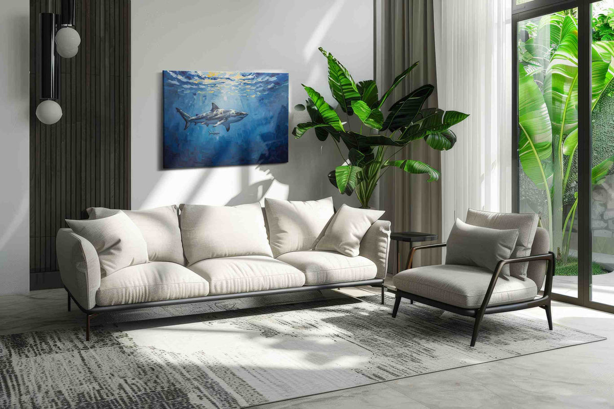 Majestic Depths sealife canvas print in a modern interior mockup
