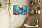 Majestic Ocean Symphony sealife canvas print, displayed in a living room
