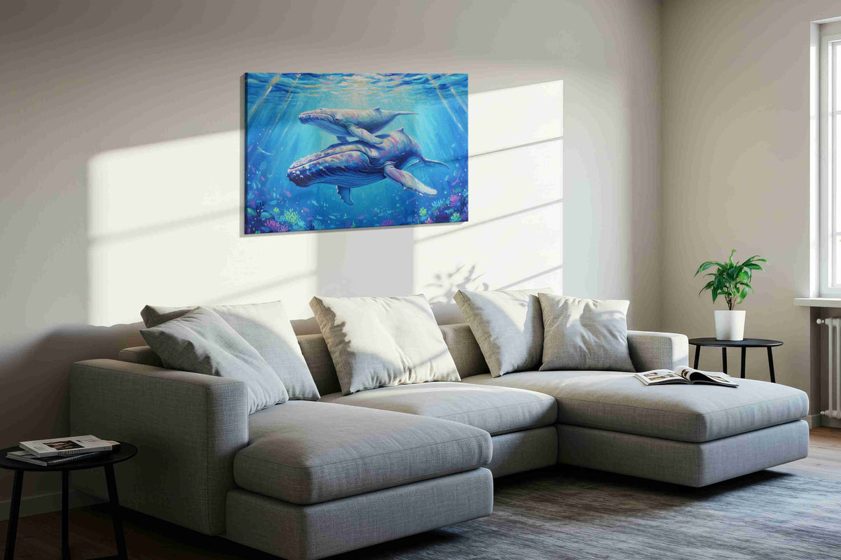 Majestic Ocean Waltz sealife canvas print, displayed in a living room
