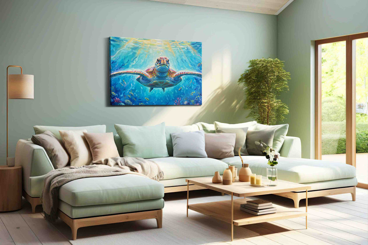 Ocean's Guardian Majesty Beneath sealife canvas print, hanging on wall