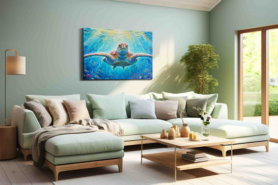 Ocean's Guardian Majesty Beneath sealife canvas print, hanging on wall