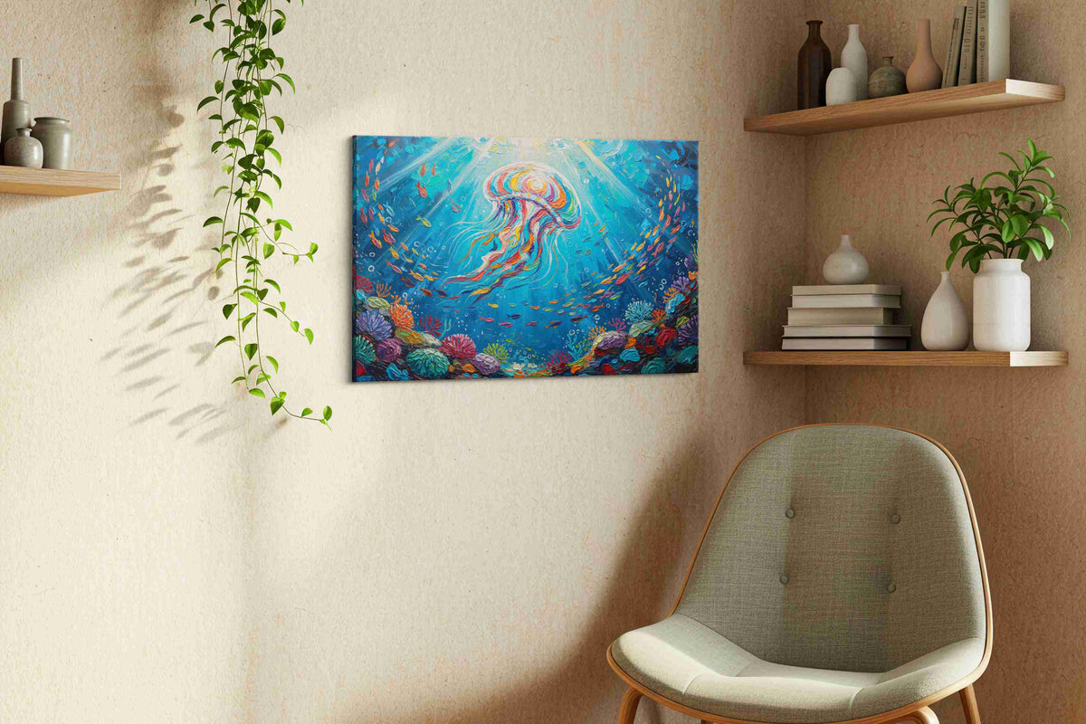 Radiant Ocean Ballet – sealife canvas wall art, gallery-wrapped, ready to hang