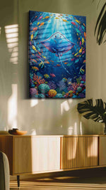 Radiant Ocean Spiral sealife canvas print in a contemporary interior mockup