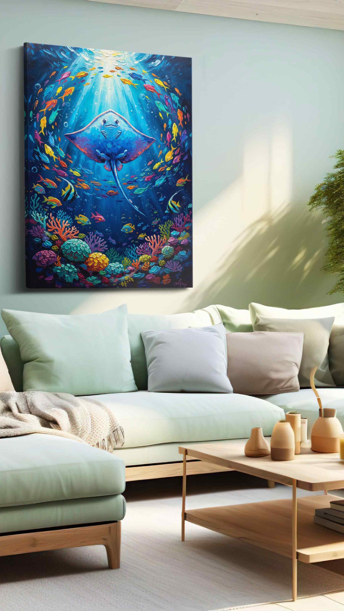 Radiant Ocean Spiral – sealife canvas wall art, gallery-wrapped, ready to hang