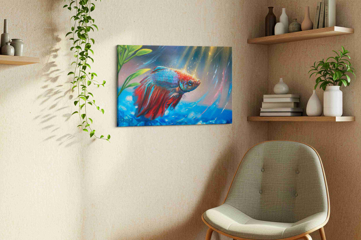 Radiant Underwater Symphony sealife canvas print, hanging on wall — view 2