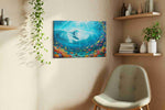 Riding the Ocean's Dream sealife canvas print styled in a living room