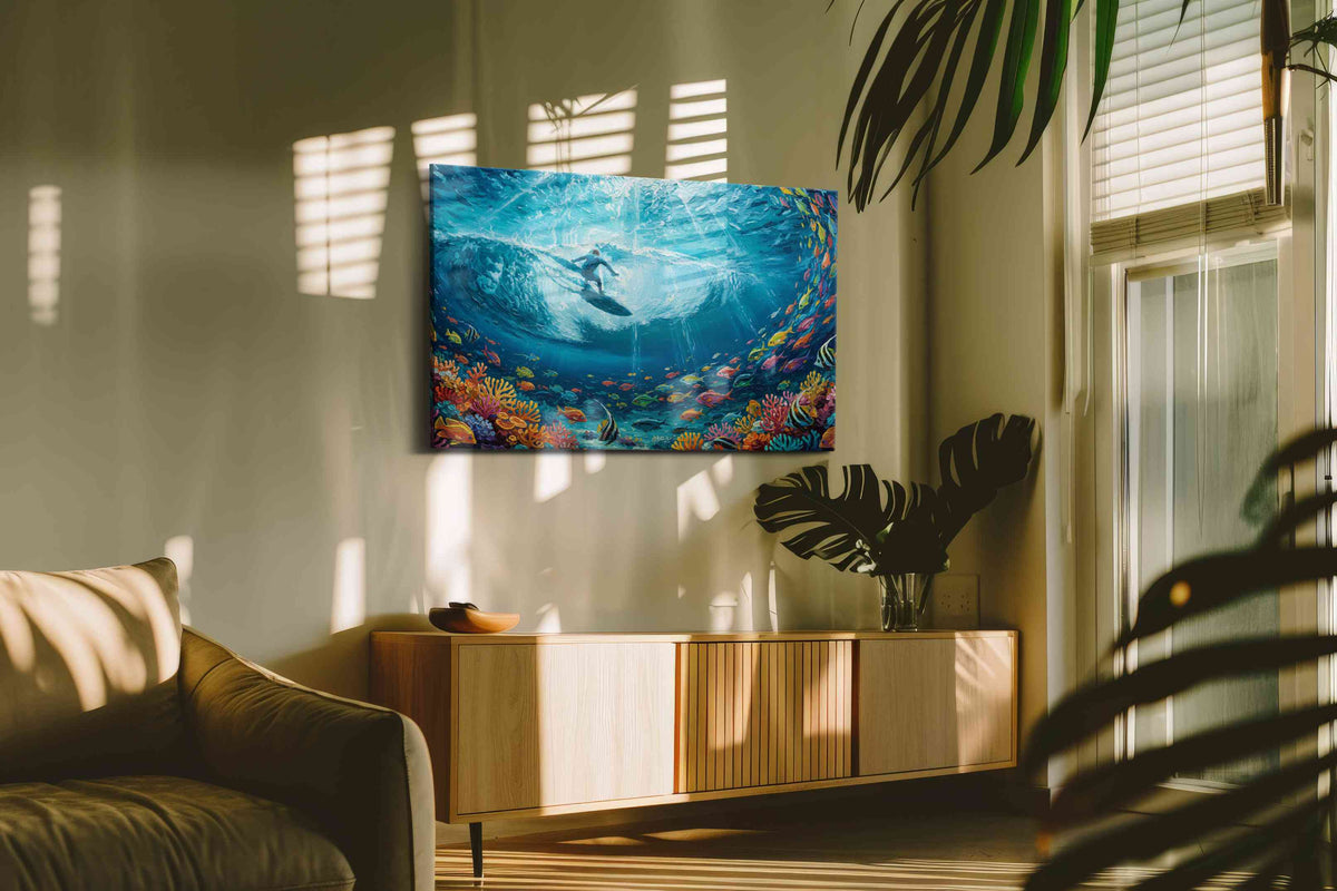Riding the Ocean's Dream sealife canvas print, on wall, lifestyle preview