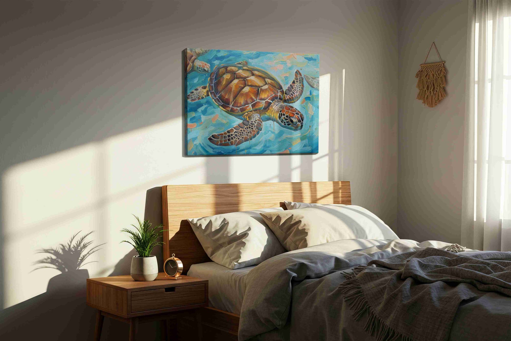 Sea Serenade Symphony sealife canvas print, displayed in a bedroom