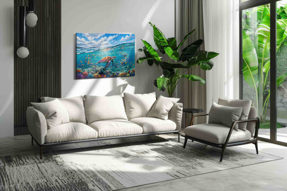 Serenade of the Coral Seas sealife canvas print, on wall, lifestyle preview