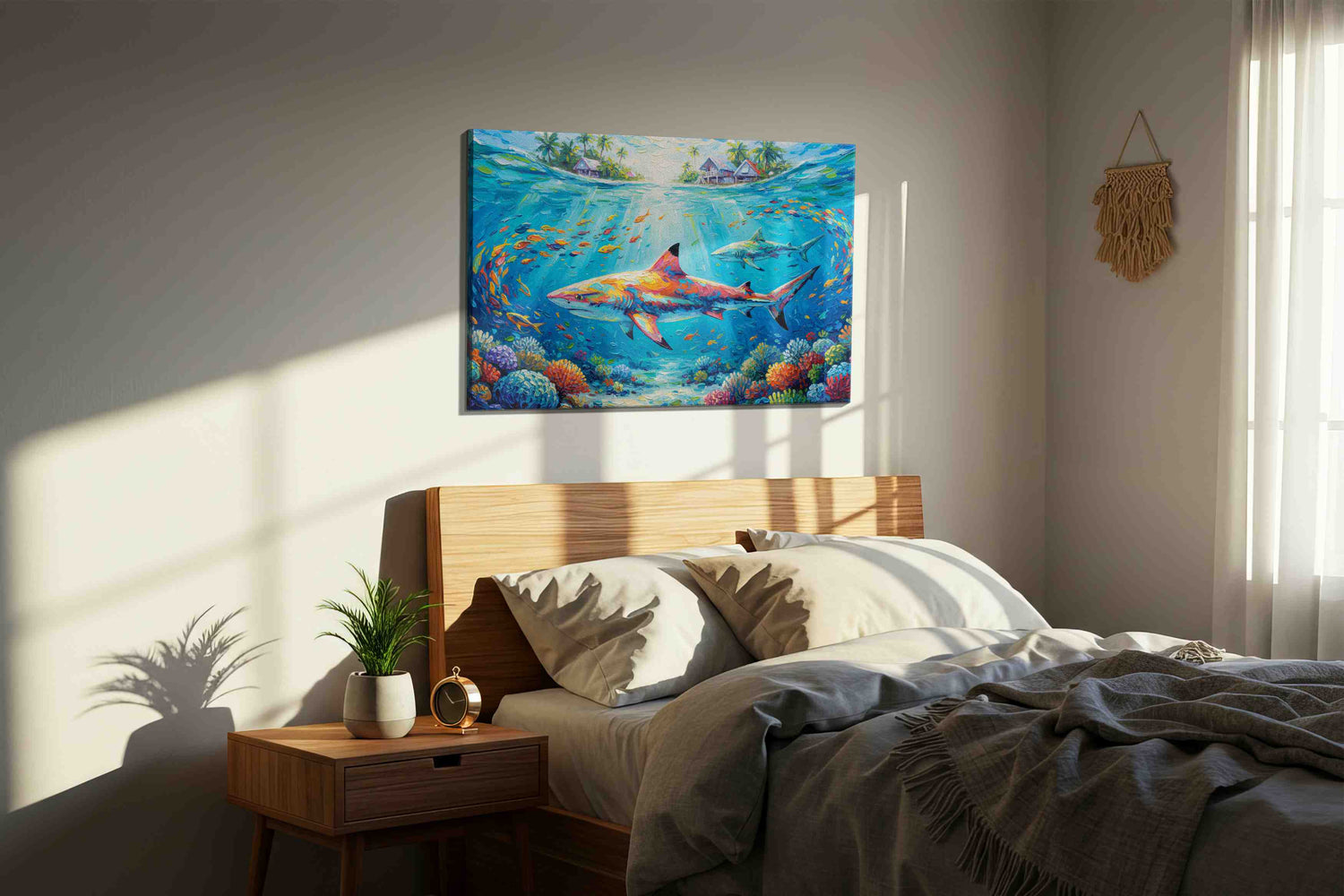 Sharks of the Coral Retreat – sealife canvas wall art, gallery-wrapped, ready to hang