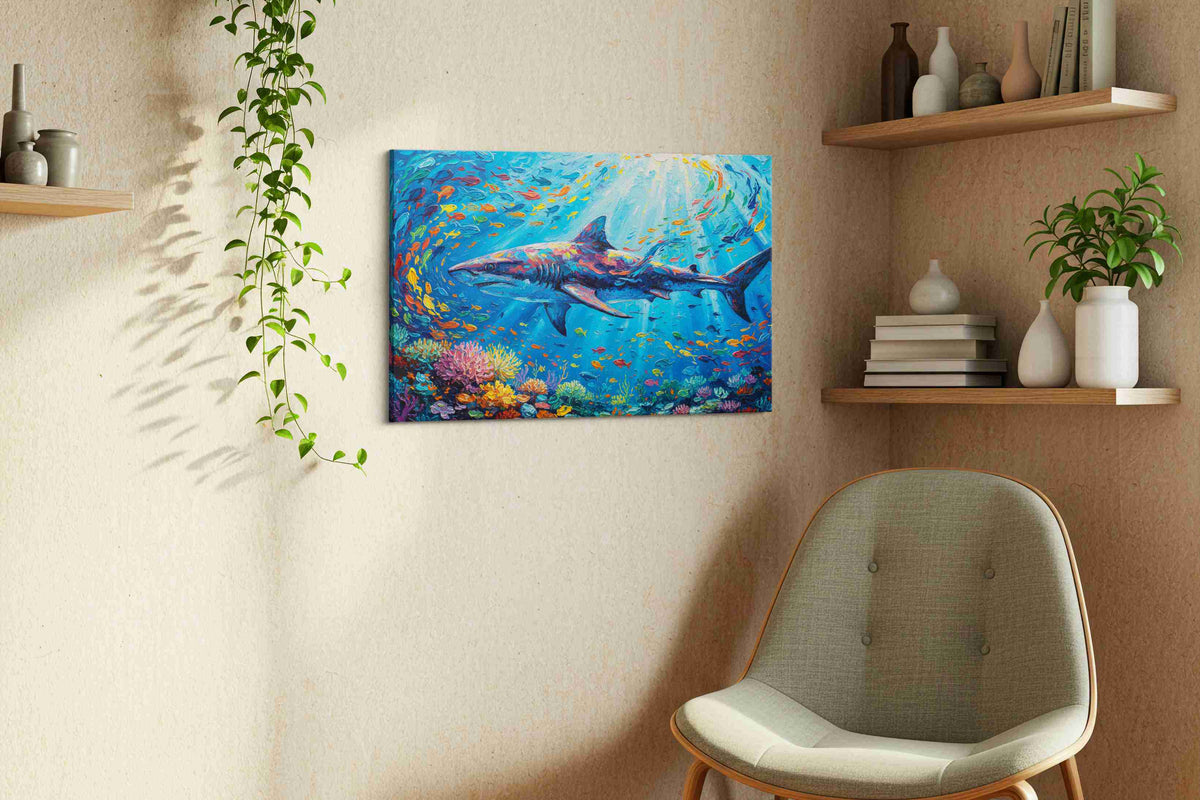 Symphony of the Deep sealife canvas print, displayed in a living room