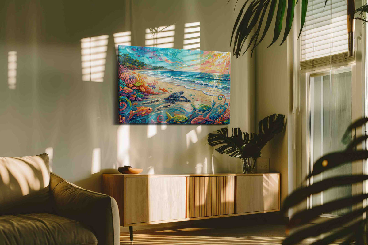 Tropical Dawn Serenade sealife canvas print, on wall, lifestyle preview