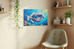Underwater Color Symphony sealife canvas print styled in a living room