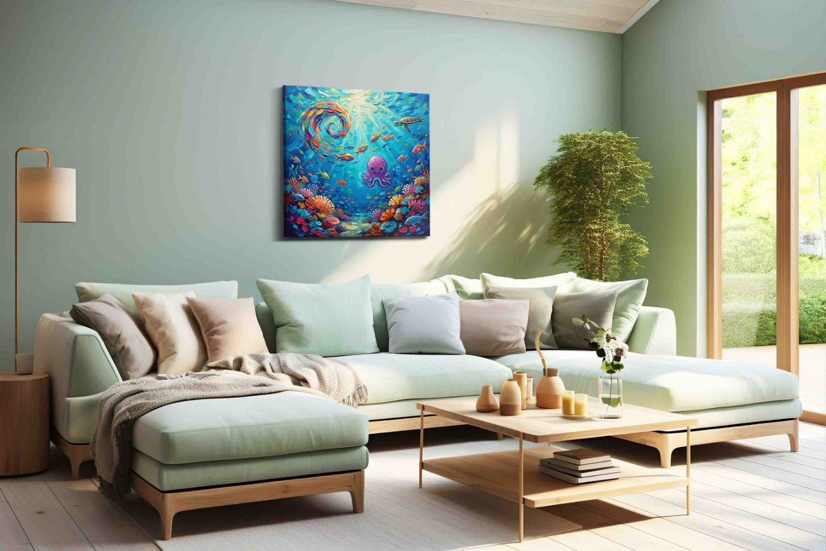Underwater Harmony sealife canvas print, hanging on wall