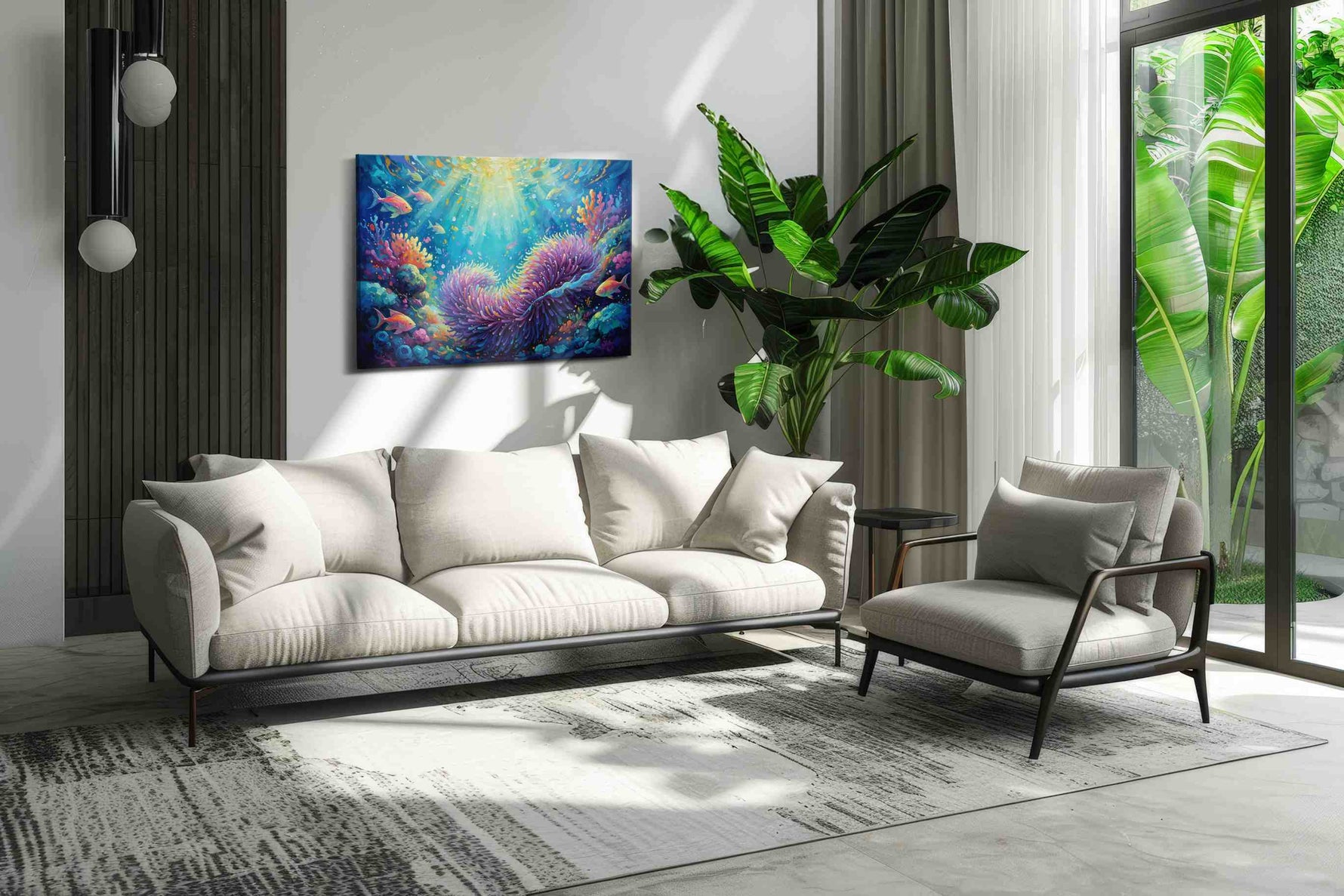 Underwater Kaleidoscope sealife canvas print, on wall, lifestyle preview