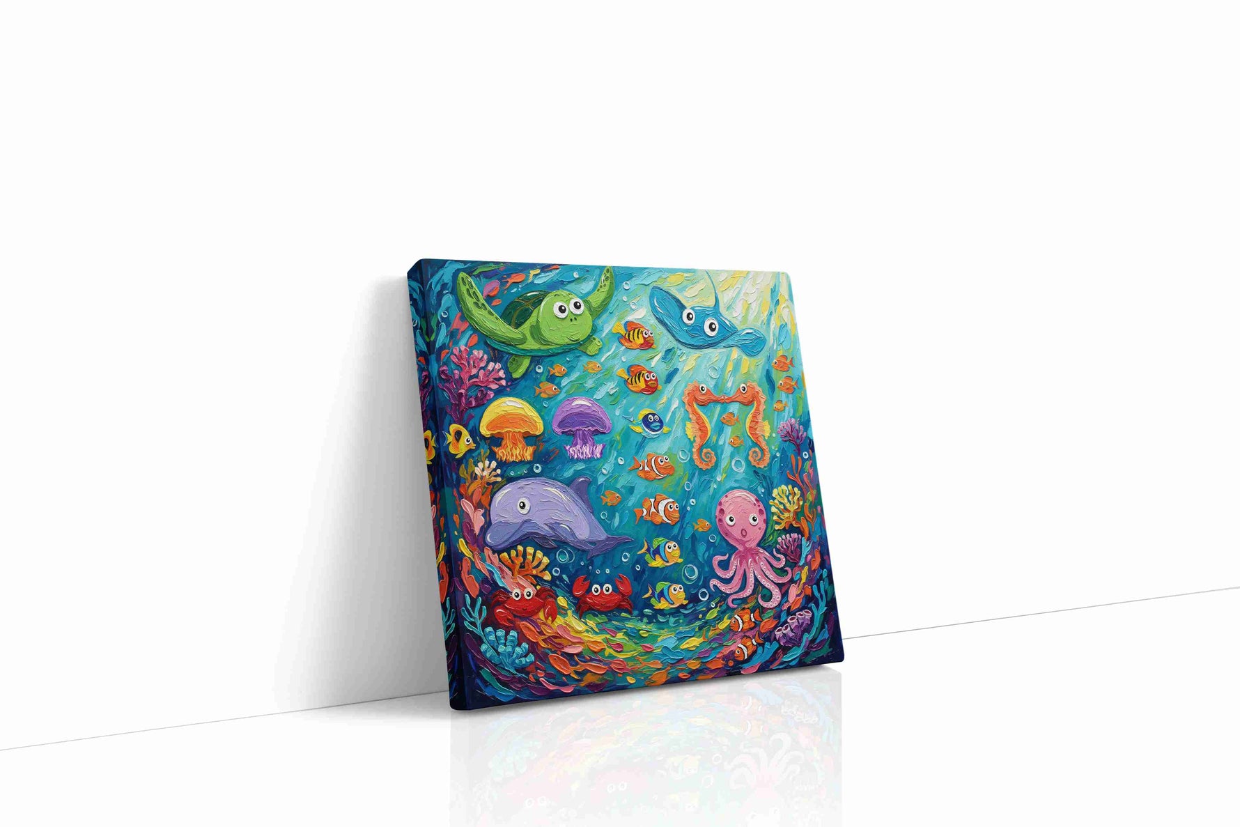Underwater Symphony sealife canvas print gallery-wrapped square canvas studio shot