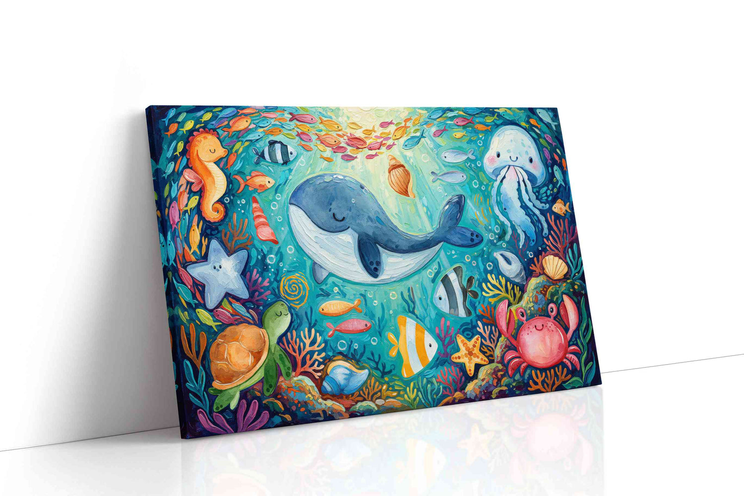 Underwater Whimsy sealife canvas print, gallery-wrapped, ready to hang