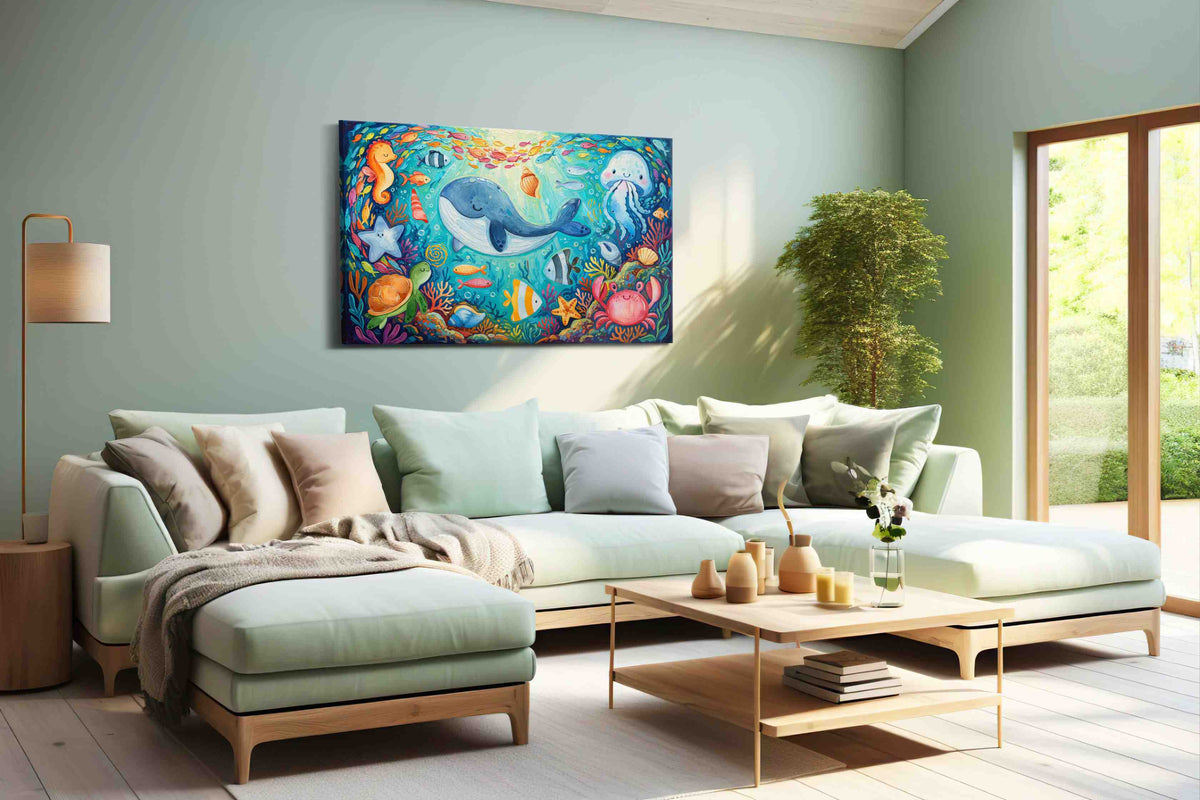 Underwater Whimsy – sealife canvas wall art, gallery-wrapped, ready to hang