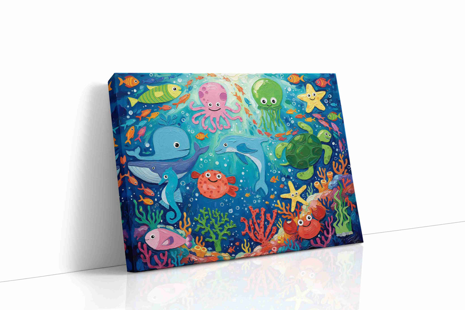 Underwater Whimsy Delight sealife canvas print, gallery-wrapped, ready to hang