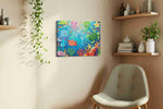Underwater Whimsy Delight sealife canvas print styled in a living room
