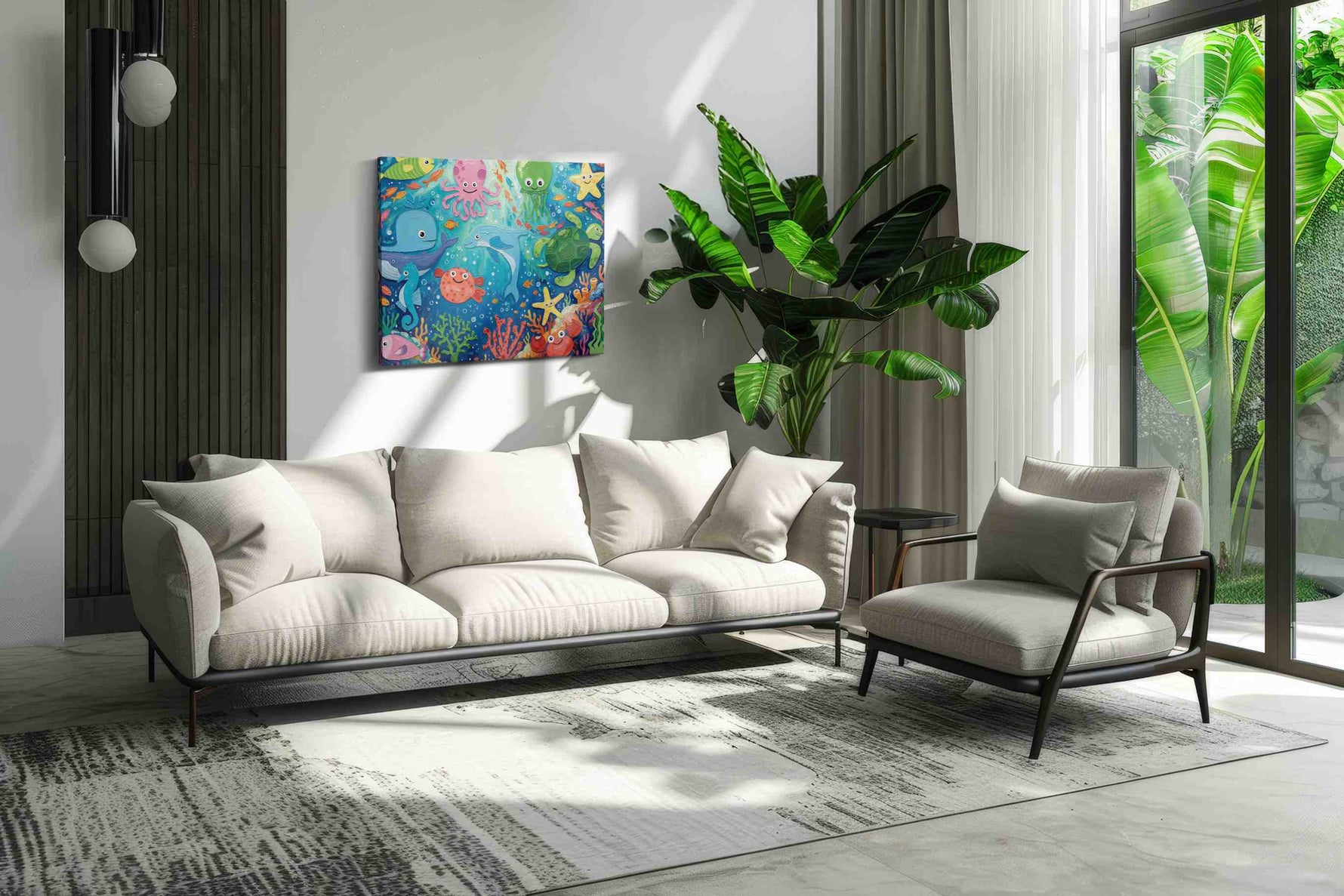 Underwater Whimsy Delight sealife canvas print, on wall, lifestyle preview