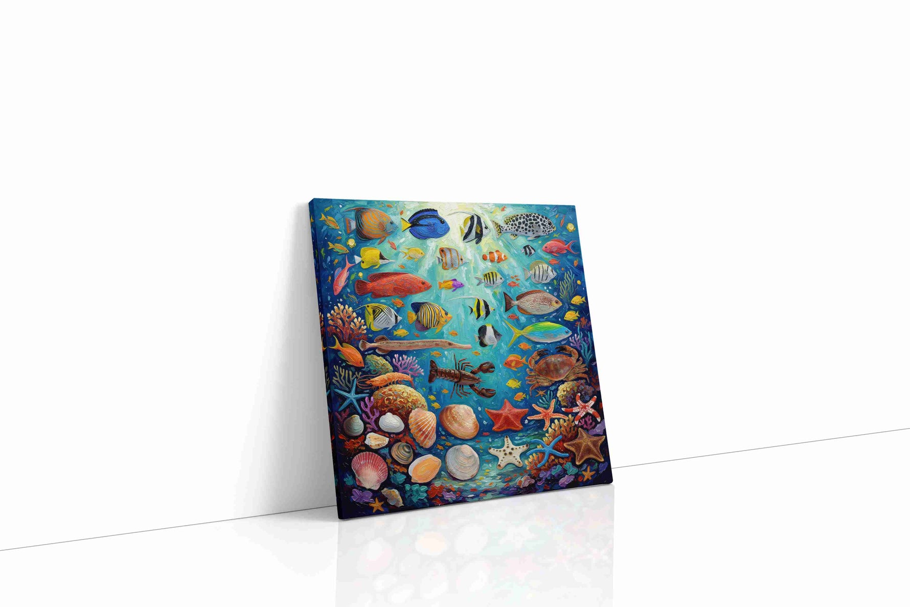 Vibrant Coral Symphony sealife canvas print gallery-wrapped square canvas studio shot