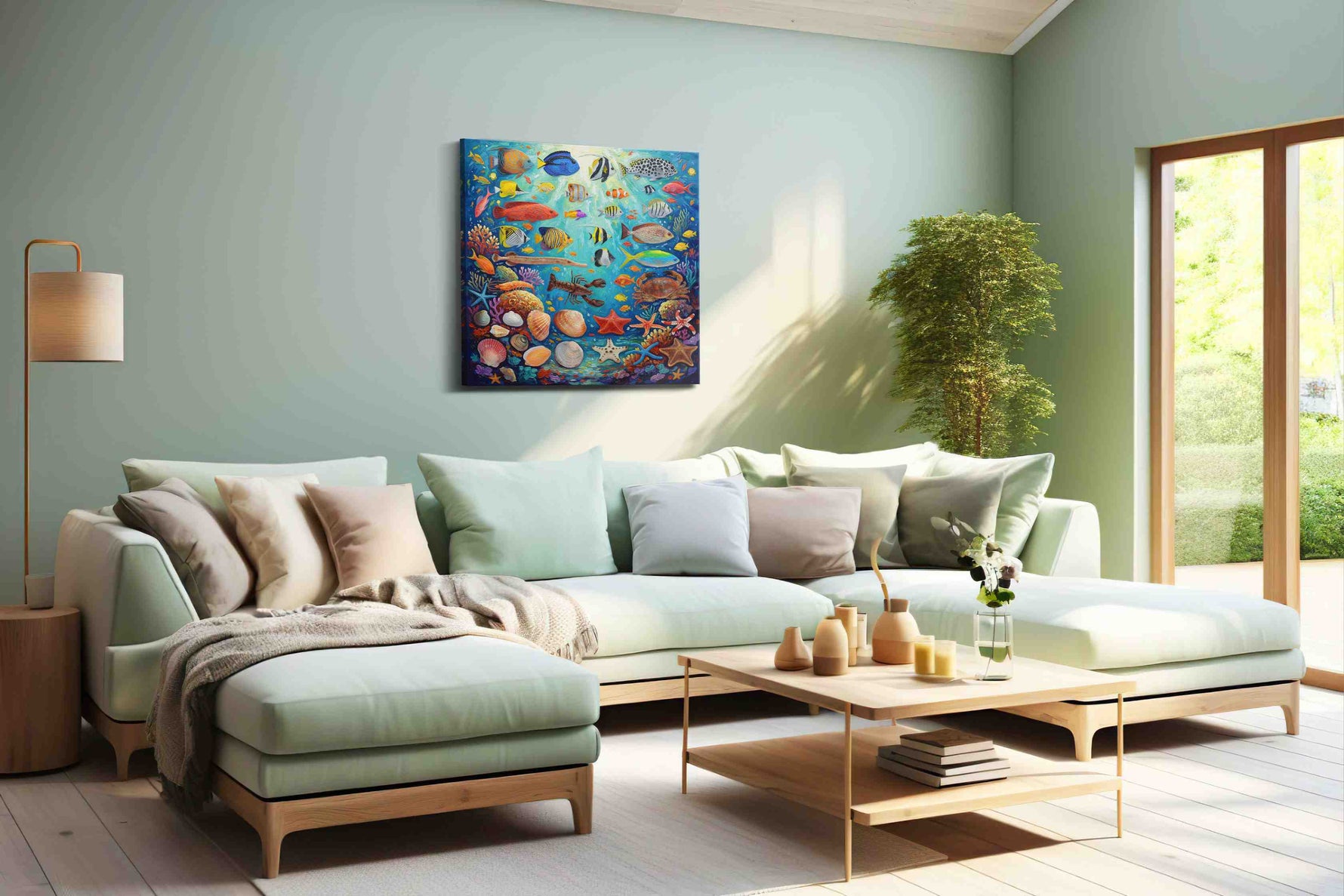 Vibrant Coral Symphony sealife canvas print, hanging on wall