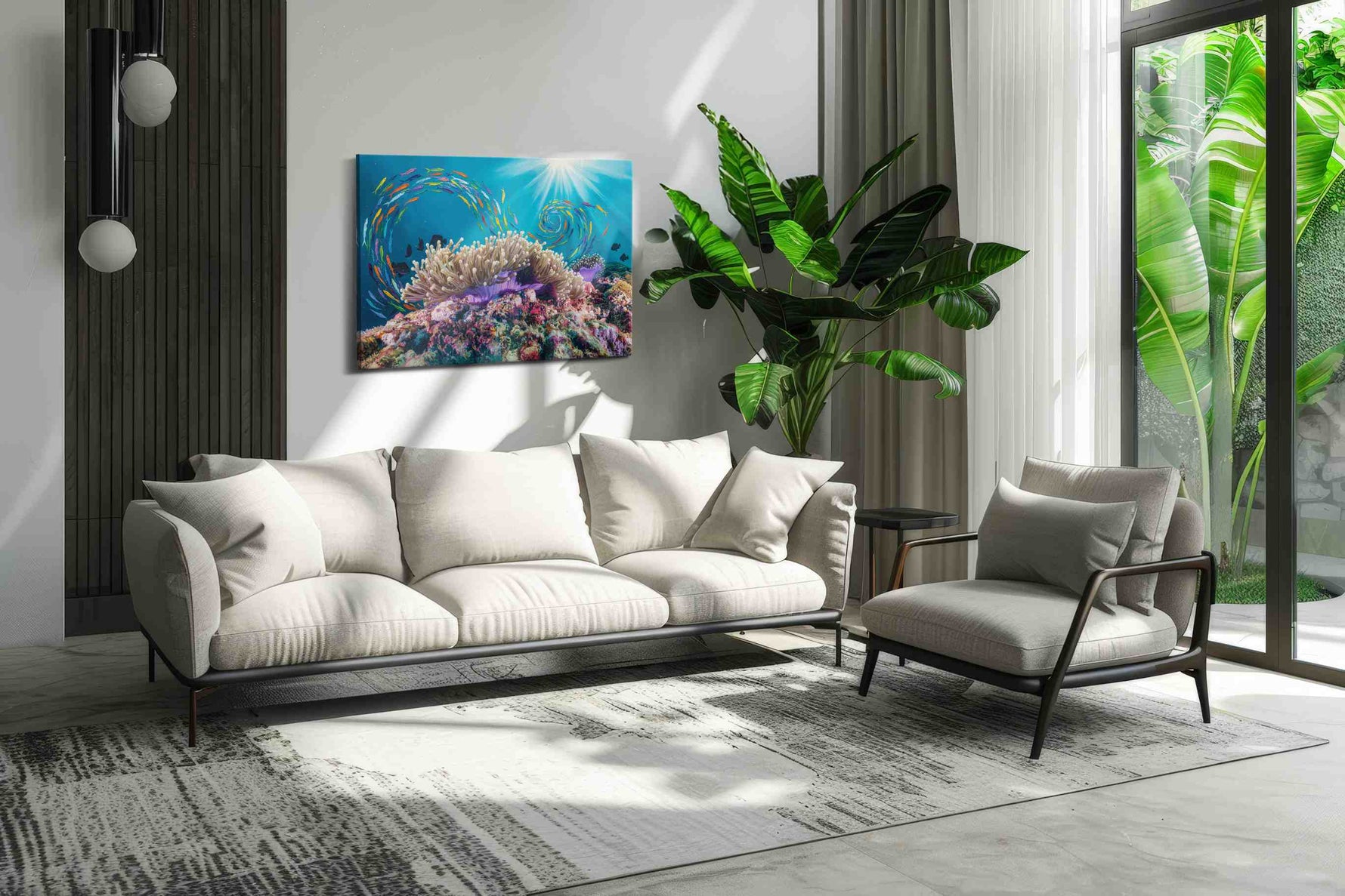 Vibrant Dance of the Coral Sea sealife canvas print, hanging on wall — view 4
