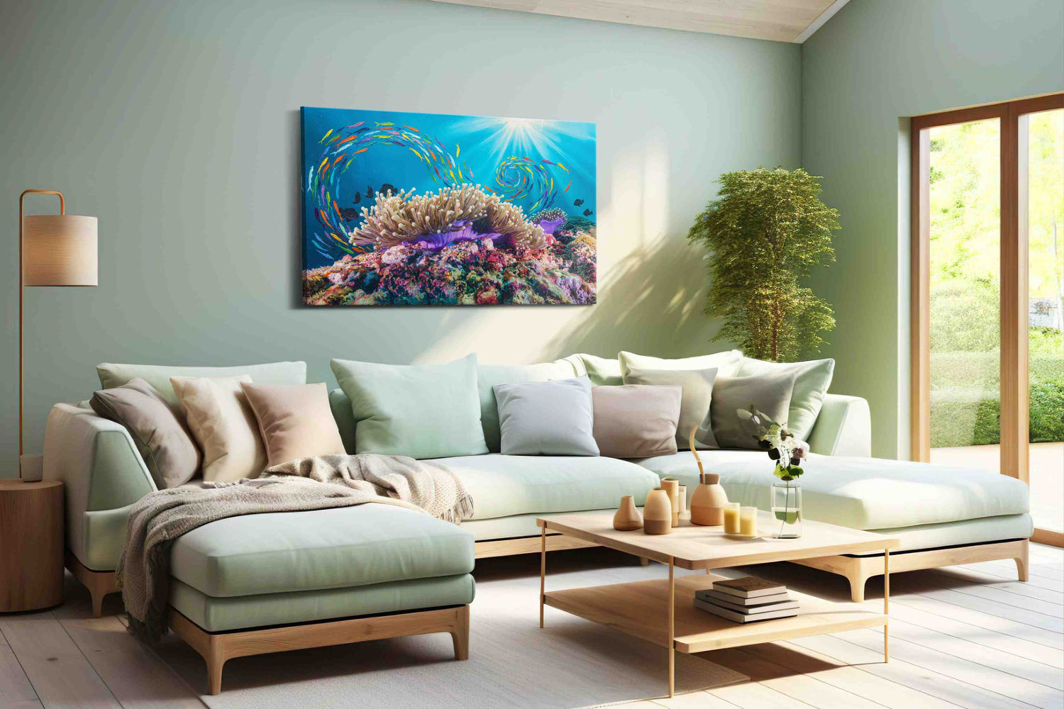 Vibrant Dance of the Coral Sea – sealife canvas wall art, gallery-wrapped, ready to hang